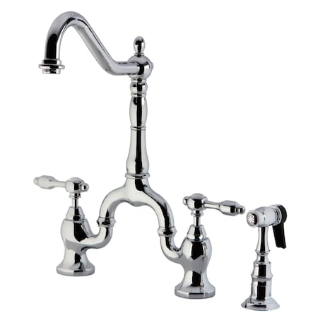Kingston Brass KS7751TALBS Bridge Kitchen Faucet W/ Brass Sprayer, Polished Chrome KS7751TALBS